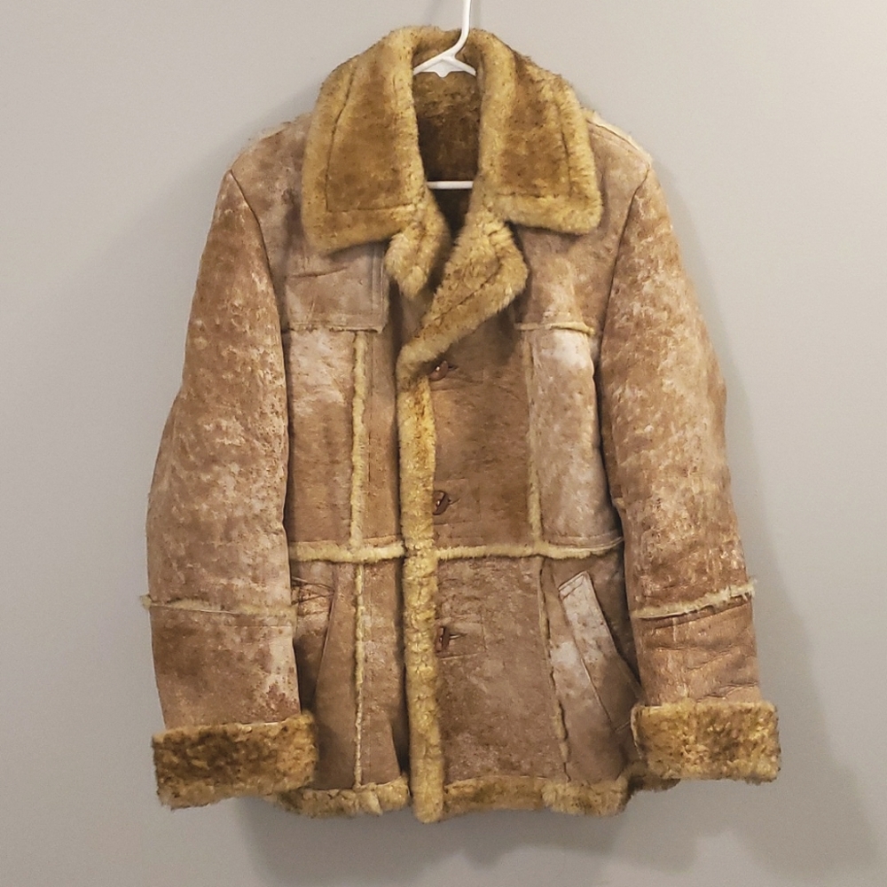 VTG Tan Natural Sheepskin Shearling Rancher Coat by Woolskins Sz S